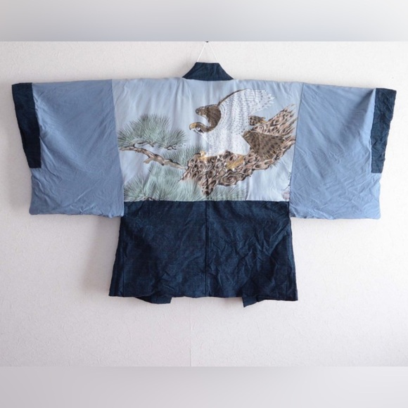 Men’s Kimono Jacket Uramasari Hawk Japan Vintage Hand Painted - Picture 1 of 11